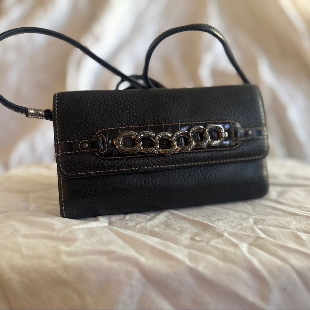 Classic Brighton Leather Wallet with Silver Chain Detail & Checkbook Holder